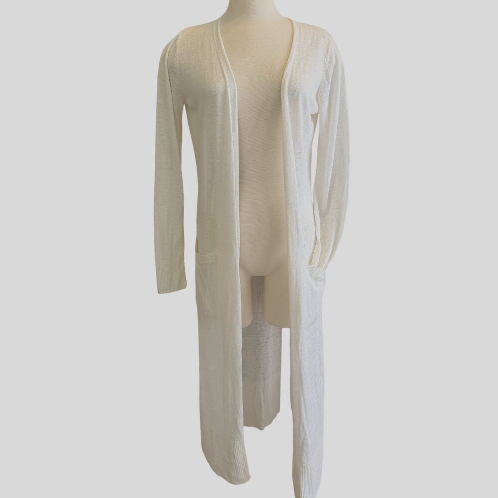Rachel Zoe linen blend long open front cardigan size medium white cruise spring